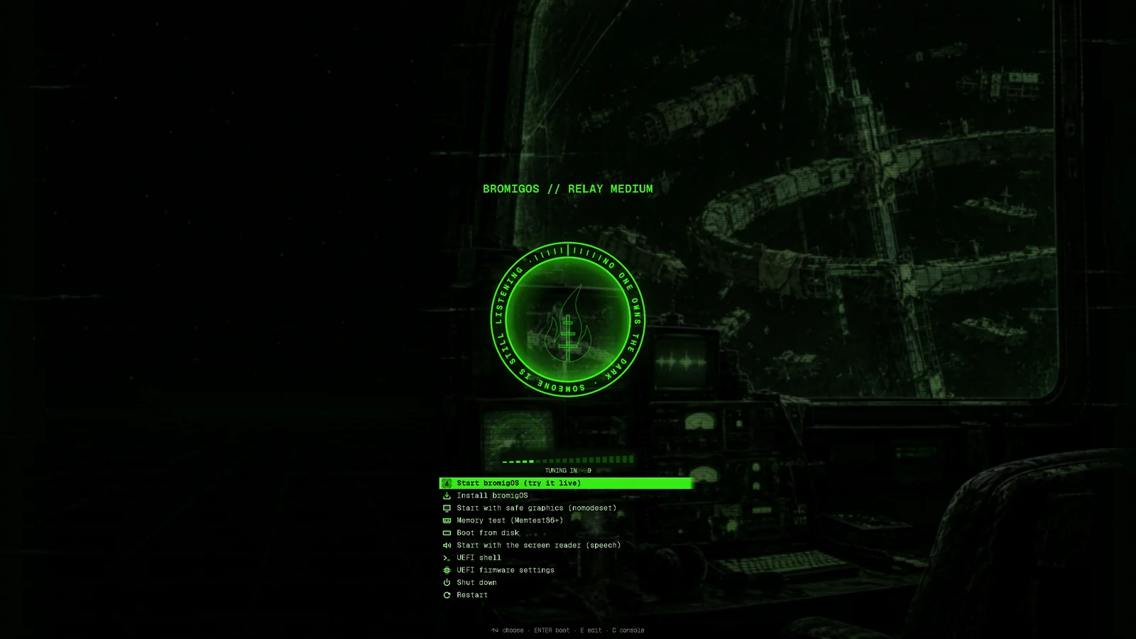 The install stick’s boot menu: try it live, install, safe graphics, the memory test and more